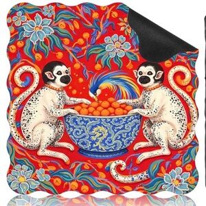 Colorful Monkey & Fruit Decorative Mahjong Mat  - Vibrant Red